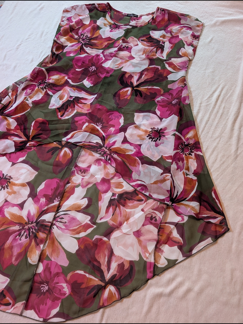 cha cha vente Olive & Pink Floral Scoop Neck Swim Cover Up